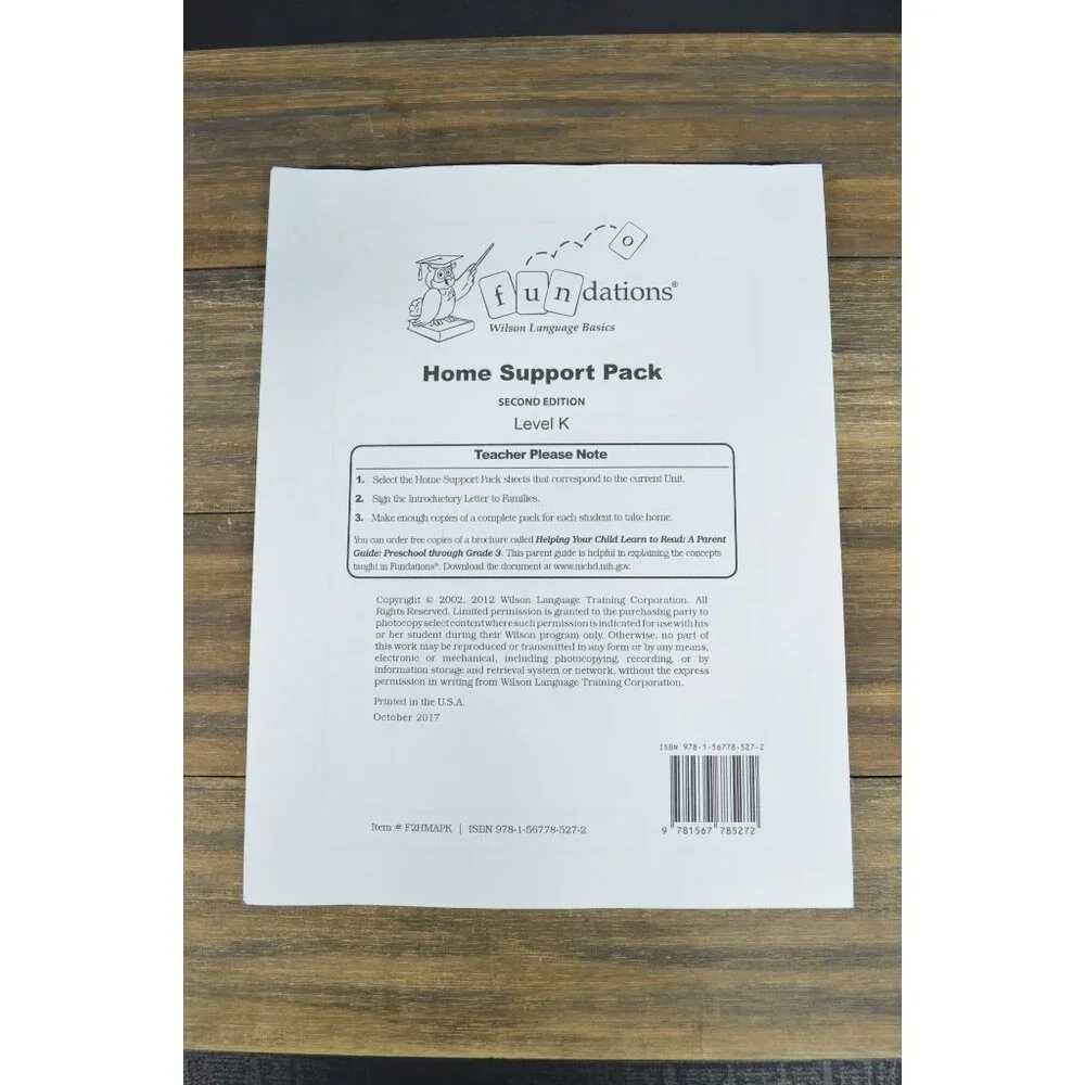 Wilson Fundations Home Support Pack 2nd Edition Level K Loose Leaf F2HMAPK 112pg